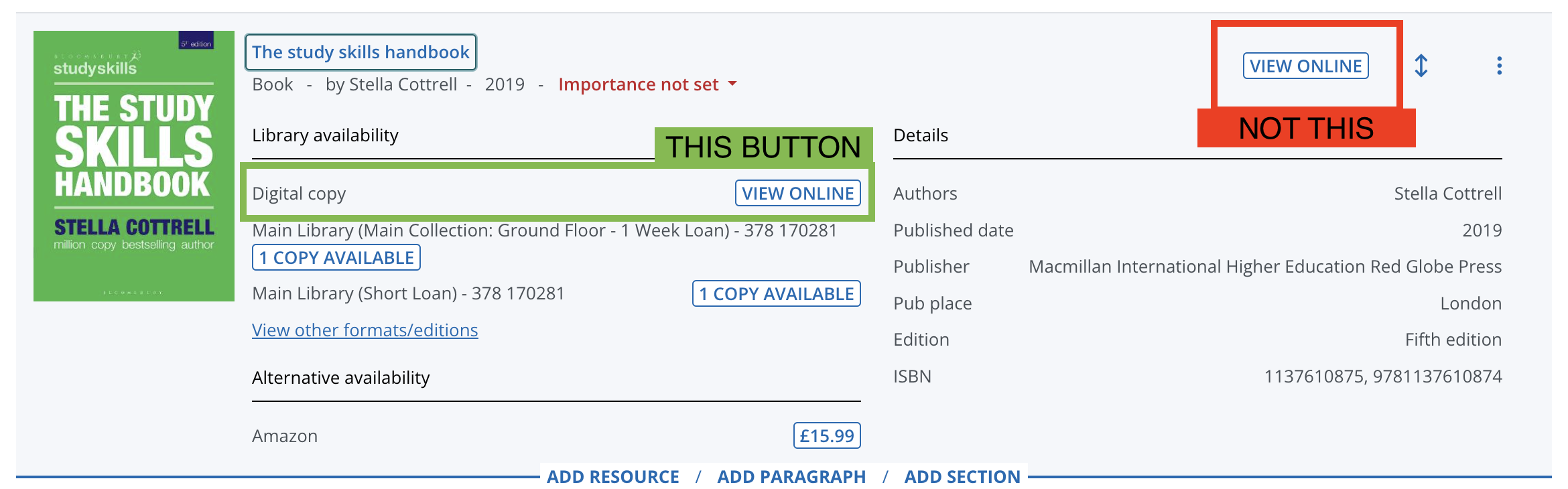 showing the location of digital copy view online button